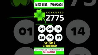 🍀 MEGA SENA de HOJE 170924 MEGASENA CONCURSO 2775 [upl. by Ahseele]