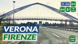 Percorso MultiStradale  VERONA  FIRENZE  Transpolesana  A13  A14  A1  Variante di Valico [upl. by Ttayh]