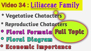 Liliaceae Family  Lily Family  Floral Formula Floral Diagram  Vegetative amp Floral Characters [upl. by Ammadis]