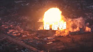 HUGE EXPLOSION AS UKRAINIAN FPV DRONE COLLAPSES A HOUSE WITH RUSSIAN SERVICEMEN INSIDE  2024 [upl. by Diandre727]