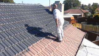 Painting Terracotta Roof Tiles Step 4 applying Dulux Paint  Able Roof Restoration [upl. by Wally664]