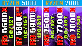 R5 5600X vs R7 5800X3D vs R9 5900X vs R5 7600X vs R7 7700X vs R9 7900X  RYZEN 5000 vs RYZEN 7000 [upl. by Huppert]