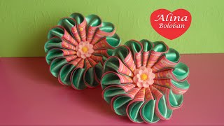 Зефирка из лент  DIY Сómo hacer una flor doble de cintas [upl. by Oam]