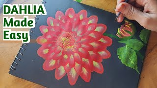 DAHLIA Flower ACRYLIC Painting  How To Paint DAHLIA Flower With ACRYLIC COLORS [upl. by Aicats]