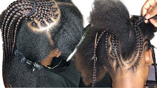 Braided Updo ponytail Tutorial nice and full on Natural hair  Summertime Go To Braids [upl. by Emaj]