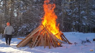 Burning Giant TeePee Fire With Lumber UNCUT Version [upl. by Leyameg]