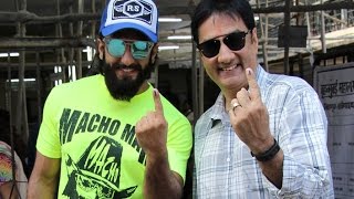 BMC Election 2017  Ranveer Singh Steps Out With Father Jagjit Singh Bhavnani [upl. by Notse]