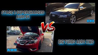 Stage 2 Audi S4 vs Big Turbo Saab 93 Aero XWD [upl. by Harmonia920]