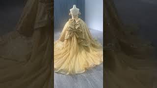 Luxury  Gorgeous Gold Handmade Beading Pearl Rhinestone Sequins Prom Dresses [upl. by Naryb824]