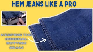 How to hem a pair of jeans and keep the same look using the original hem [upl. by Gnehp444]