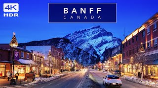 BANFF Canada  Christmas decorated WORLD FAMOUS town  4K HDR Cinematic Walking Tour [upl. by Meesan101]