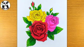 How to draw and colours bunch of rose flowers  TaposhiartsAcademy [upl. by Rammaj]