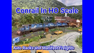 Conrail in HO Scale  Autoracks and Manifest Freights [upl. by Sidonnie318]