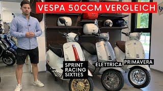 Vespa 50ccm Modelle 2020 Primavera Elettrica Sprint und Beschleunigungsvergleich [upl. by Eimoan]