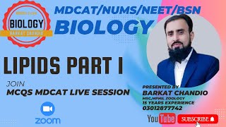 MDCAT  NUMS  Biological Molecules  Lipids Part 1 [upl. by Aenea]