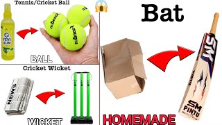 ball bat stamp kaise banaen  how to make cricket kits at home  bat making ball making wicket [upl. by Farny]