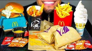 ASMR MCDONALDS TACO BELL MUKBANG EATING CHALLENGE NO TALKING ICE CREAM BURGER TACOS CHEESE SAUCE [upl. by Iclek12]