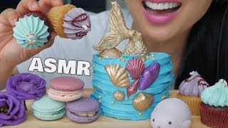 ASMR BLUE amp PURPLE MERMAID CAKE  MACARON  MOCHI  CUP CAKES EATING SOUNDS NO TALKING  SASASMR [upl. by Reynold904]