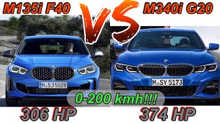 BMW M135i F40 vs M340i G20  306 HP 20 Turbo vs 374 HP 30 Turbo  0100  0200 Kmh [upl. by Alburg888]