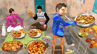 Bachelors Chicken Curry Recipe Cooking in Room Chicken Street Food Hindi Kahani Moral Stories Comedy [upl. by Aelak]