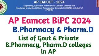 AP Eamcet 2024 BPharmacy amp PharmD colleges list in AP  AP Eamcet Bipc counselling dates 2024 [upl. by Hayidah209]