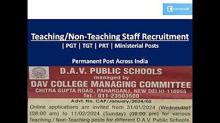 Permanent Vacancy  DAV School Online Recruitment  Apply Before Deadline  Across India davschool [upl. by Ytirahs]