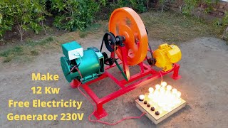 Make 12 Kw Free Energy From 12Kw Alternator And 3 Hp Motor Free Electricity Generator 230V [upl. by Ahsaela]