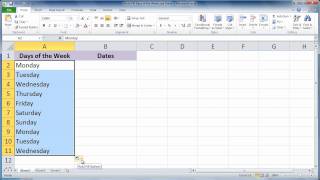 Excel 2010  Auto Fill Days of the Week and Dates [upl. by Yhtommit]