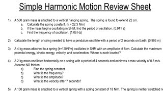 AP Physics 1  Simple Harmonic Motion Review Problems [upl. by Zendah981]