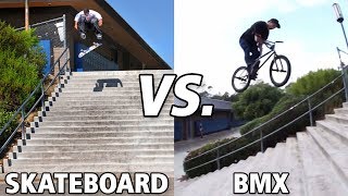 Skateboard vs BMX El Toro 20 Stair [upl. by Anailuj]