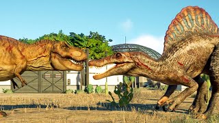 Tyrannosaurus Rex vs Spinosaurus vs Suchomimus  Jurassic World Evolution 2 Epic Dino Fighting [upl. by Fairbanks633]