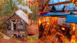 Cozy Rainy Autumn Cabin Experience 🍂 Off Grid Clear Roof Cabin in Maine Woods [upl. by Galateah848]