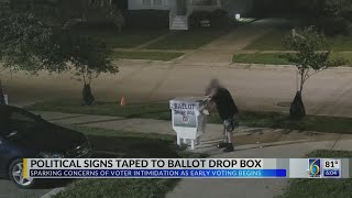 Political signs taped to ballot drop box [upl. by Patt]