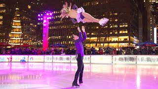 Olympic pair team Alexa Knierim amp Brandon Frazier skate to TransSiberian Orchestra in Bryant Park [upl. by Eatnoed]