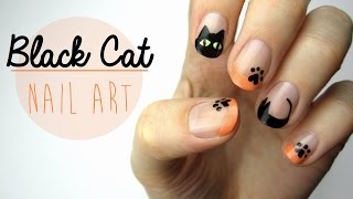 Nail Art Black Cat Design [upl. by Matronna650]