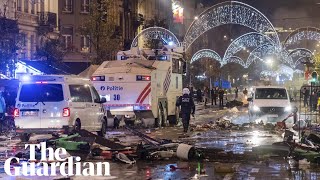 Chaos erupts in Brussels after Morocco beat Belgium at World Cup [upl. by Valry20]