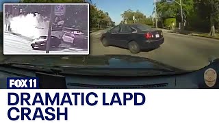 Video shows LAPD cruiser crashing into vehicle [upl. by Ecertap]