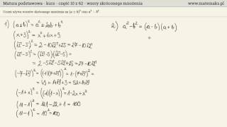 Matura podstawowa  kurs  wzory skróconego mnożenia [upl. by Elonore851]