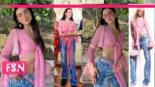 Dua Lipa shows her figure in a top and jeans from Blumarine resort 2022 collection and pink top [upl. by Ardnekahs]