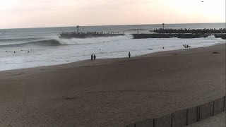 Surfing Manasquan Inlet during Hurricane Gonzalo [upl. by Eilrac]