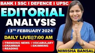 Editorial Analysis  13th February 2024  Vocab Grammar Reading Skimming  Nimisha Bansal [upl. by Bard411]