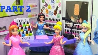 Frozen Elsa and Anna at MiWorld OPI Nail Salon PART 2 with Snow White and Cinderella [upl. by Apostles895]