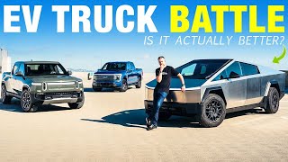 Tesla Cybertruck vs Rivian R1T vs Ford F150 Lightning  Electric Pickup Truck Comparison [upl. by Seagrave]