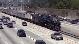 Santa Fe 3751  Steam Train in the middle of the Freeway [upl. by Eittocs]