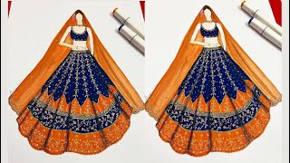 Lehenga illustration tutorial  fashion illustration for beginners  anamarts00 [upl. by Auqined839]