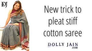 New trick to pleat stiff cotton saree  Dolly Jain saree draping tricks [upl. by Eynenihc]