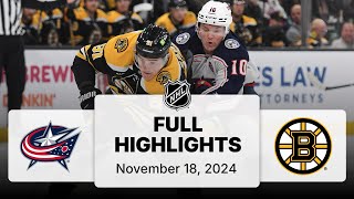 NHL Highlights  Blue Jackets vs Bruins  November 18 2024 [upl. by Philipson]