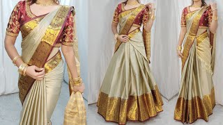 COTTON SILK SAREE DRAPING IN 3 STYLEBEGINNERS SAREE DRAPING TUTORIALSTEP BY STEPHINDI [upl. by Dorothy]