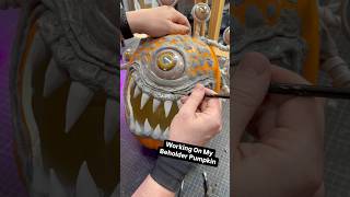 Beholder Pumpkin Sculpting WIP  pumpkincarving halloweendecor pumpkincarver [upl. by Inasah]