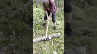 2 axes in a sling How to cut firewood with axes only Axe Cordwood challenge [upl. by Ydnolem]